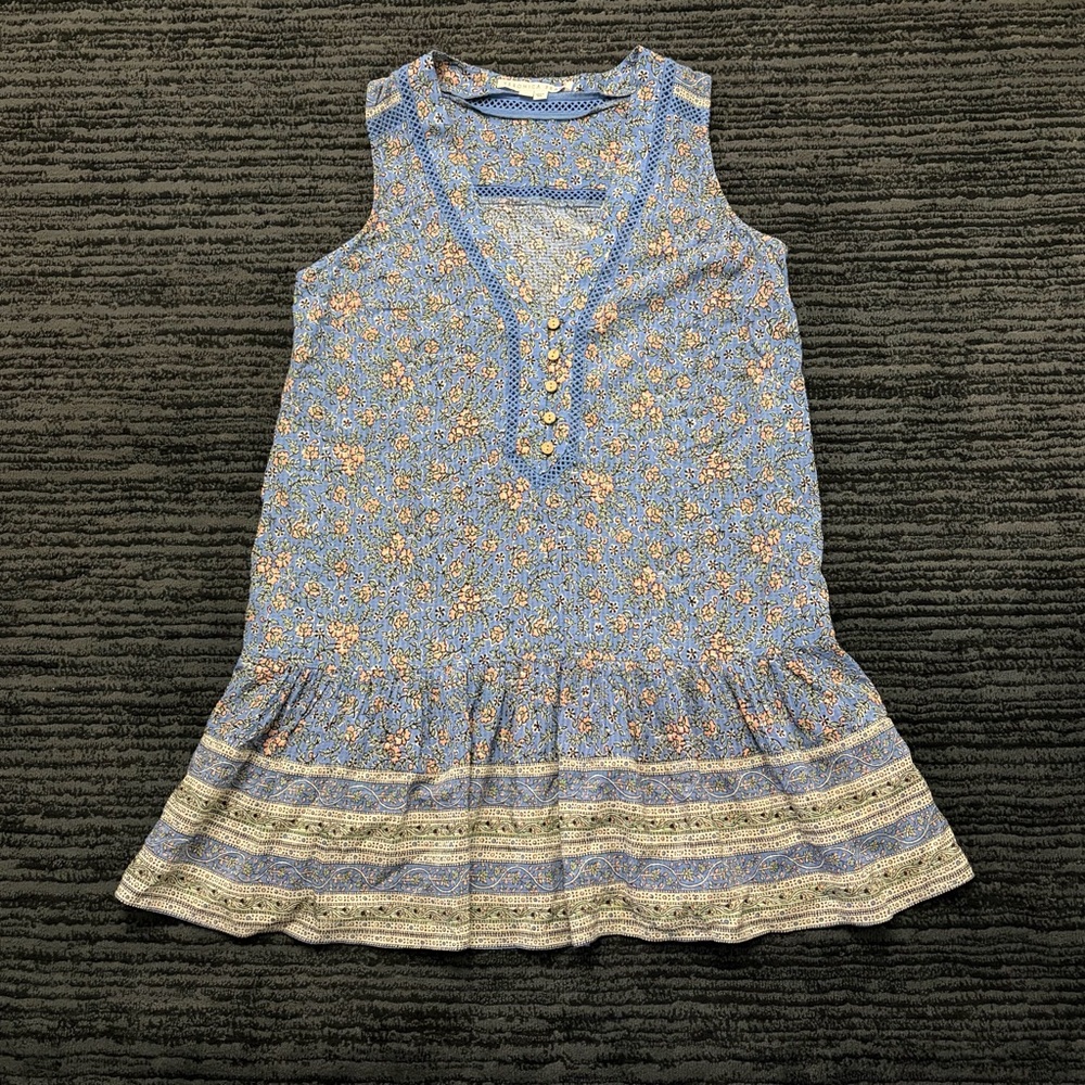 Veronica Beard Size M Blue Leanna Floral Sleeveless V Neck Ruffle Shift Dress